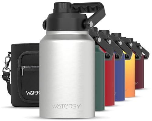 WATERSY Half Gallon Water Bottle Insulated(Cold for 48 Hrs),BPA Free&Leak Proof,64oz Stainless Steel Water Jug/Flask,Big thermo,Large Water Bottle with Handle for Gym,Hiking,Camping,Stainless