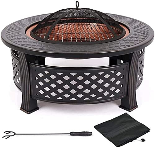bttllke Brasero de Hierro Fundido para Exteriores, brasero de leña para Exteriores, Grande, Redondo, para Exteriores, Patio, terraza, Camping, brasero de Metal Resistente para jardín