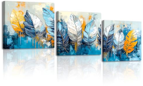 Piy Painting Pflanzen Leinwand Gemälde, Blatt Leinwanddruck, Gelb Weiß Leinwand Wandbilder, Kunstposter Für Schlafzimmer Wohnzimmer Eingang Diele Cafe, Set Von 3, 30x30 cm (90X30 CM)