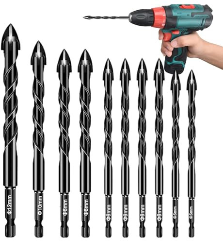 Kustimantu Exzenterbohrer-Set, Exzenter-Spiralbohrer,10X Hartmetall-Steinbohrer - Betonbohrer-Set, Multifunktions-Bohrer-Set für Beton, Glas, Ziegel, Zement, Fliesen,