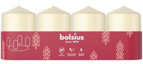 Bolsius - Adventszeit- Stumpenkerze - elfenbein - 6cm - 4-Pack - Dekorative Kerze - Mit natürlichem Pflanzenwachs - Ohne Palmöl