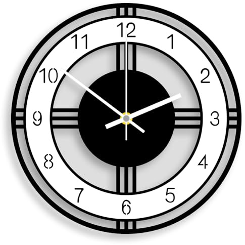ALEENFOON Wanduhr Ohne Tickgeräusche Modern küchenuhr Runde Acryl Wanduhren für Wohnzimmer Schlafzimmer Büro Küche Badezimmer 30 cm (Schwarz-Weiß)