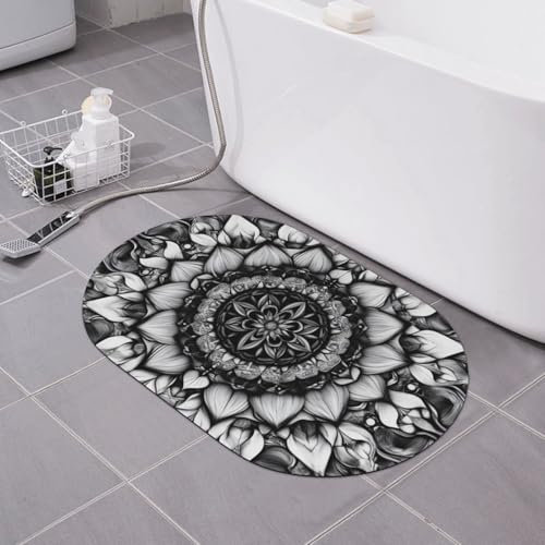 ASDJHFABKY Mandala-Badvorleger, Mandala-Duschmatte, Mandala-Duschmatte, schnell trocknend, natürlich, leicht zu reinigen, 40 x 60 cm, Schwarz und Weiß