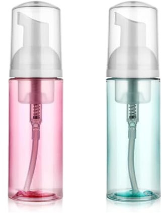 2 Pack 50 ml/1.7 oz Foam Pump Bottle, Travel Small Size Mousse Foam Soap Dispenser, Clear Plastic Foaming Soap Dispenser, Mini Empty Refillable Pump Containers for Face Wash Lash Shampoo Skin Care