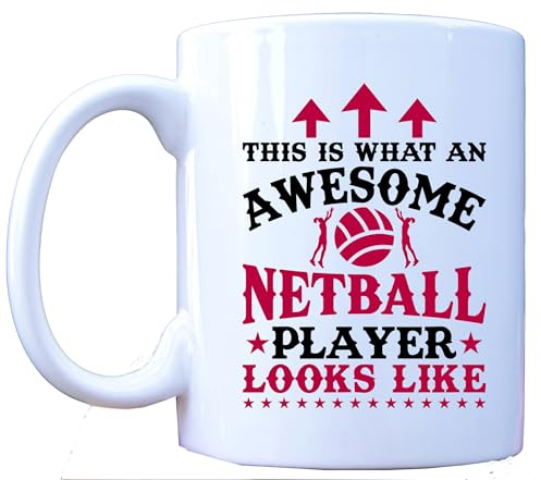 Millhouse Prints This is What an Awesome Netball Player Looks Like Mug, 11oz White Ceramic Sports Mug, Netball Design with Player Silhouettes