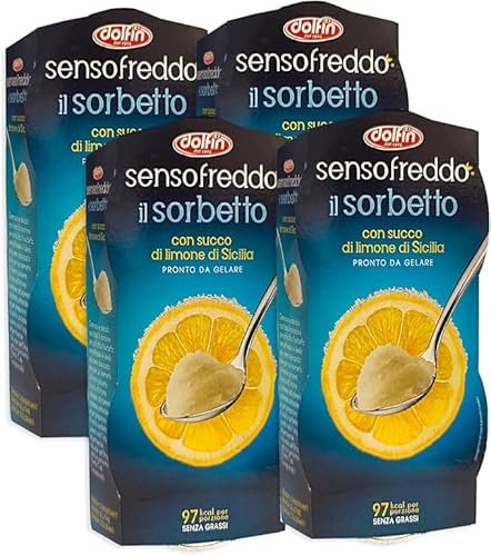 4X Sensofreddo Il Sorbetto con Succo di Limone di Sicilia Pronto da Gelare, Senza Glutine (Gluten Free) 200ml