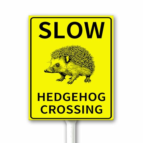 Langsames Schild – Igel überqueren Hofschild mit Pfahl – Wildtier-Aluminiumschilder für Hinterhof, Garten, Rasen, Straße, Outdoor, 20 x 30 cm
