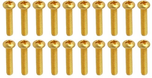 VGOL 20pcs Basic Metal Metric Thread Single Coil Pickup Screw 3.5x20mm Height Adjustment Compatible with Stratocaster ST Electric Guitar Gold