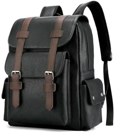 Gyios Rucksack Vintage Leder -Rucksack Unisex Schultasche Passt 15,6 -Zoll -Laptop -Taschen Reisen Tarnstil-schwarz