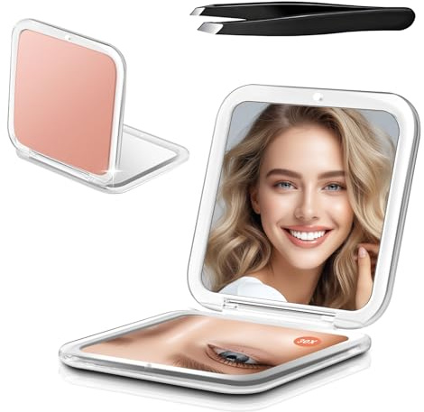 SJACXANM Petit Miroir De Poche Pliable Et Portable, Miroir Grossissant X 30, Livré avec Une Pince à épiler, Petit MiroirPotable, MiroirDe Voyage Pliable des Deux Côtés (Or Rose)