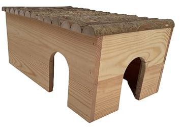 Nagerhaus-Kaninchenhaus-Hasenhaus-Meerschweinchenhaus-Hamsterhaus-2 EIN/AUSGÄNGE -Super hochwertiges,Robustes & stabiles Haus-Naturbelassen-Made IN EU- Verschiedene Größen (Haselnussholz, XL)