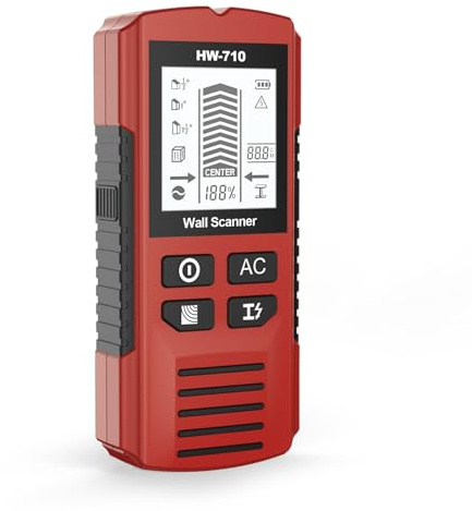 Leitungssucher Ortungsgerät, 5 in 1 Multifunktional Stud Finder mit Smart Sensor Audio Alarm HD LCD Display, Tragbare Wanddetektor Messgerät Wand Scanner Detektor für Holz Eisenmetalle Kabel (Rot)