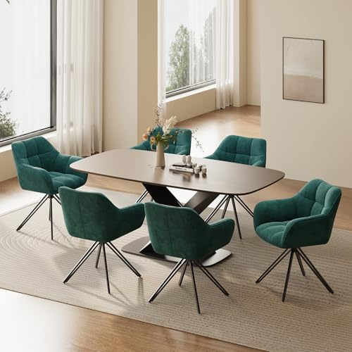 COLAMY Drehstühle für Esszimmer, 6er Set, Drehbare Polsterstühle mit Armlehnen und Rückenlehne, Bequeme Küchenstühle für Wohnzimmer & Essbereich, Grün