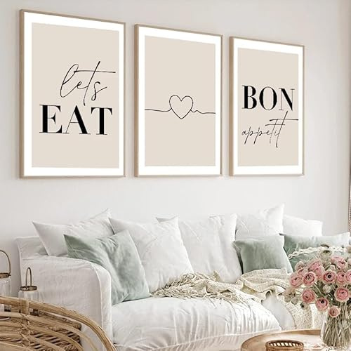 BPJSTU Gutes Essen, gute Laune, Bon Appetit, Lasst uns essen! Poster, Leinwandbild, Kunstdruck, Wandbild, Küche, Heimdekoration (30x40cm/3PCS rahmenlos)