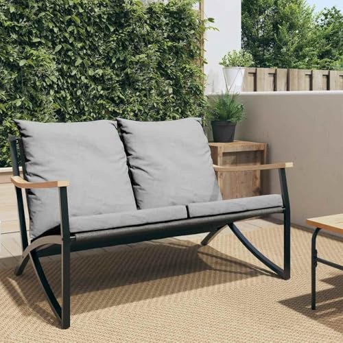 YuuSsea Gartenbank mit Kissen 120 cm, Schwarz, Stahlrahmen, Textilene, Wetterfest, Robustes Outdoor-Möbel für Garten, Terrasse