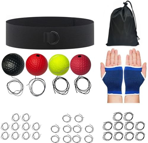 Boxball - 4er Set (80g, 60g, 40g, 20g) mit verstellbarem Band | Trainingsgeschwindigkeit, Reflexe und Hand-Auge-Koordination | Für Erwachsene, Kinder, Anfänger und Profis