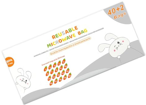 16/42 Cleaning Bags, Reusable Microwave Steam Sterilizer Bags for Breast Pump Part/Baby Bottle, 20 Times/Sheet, Portable Sterilizer Solution