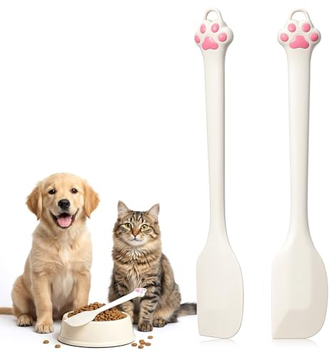 Elegaperma 2 Pcs Cat Spoon,Paw Shaped Dog Cat Treat Spoon Silicone
