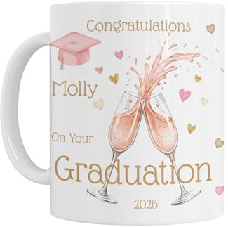 Personalised Graduation Mug, Champagne Glasses Design, White Ceramic