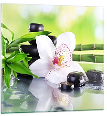 Quadri Moderni Soggiorno fiore orchidea Quadro su Vetro 50x50cm Stampe da Parete in Vetro Camera da Letto Cucina 1 pezzo Wall Art Piccoli Decorazione Murale Grafica Immagini GAC50x50-3659