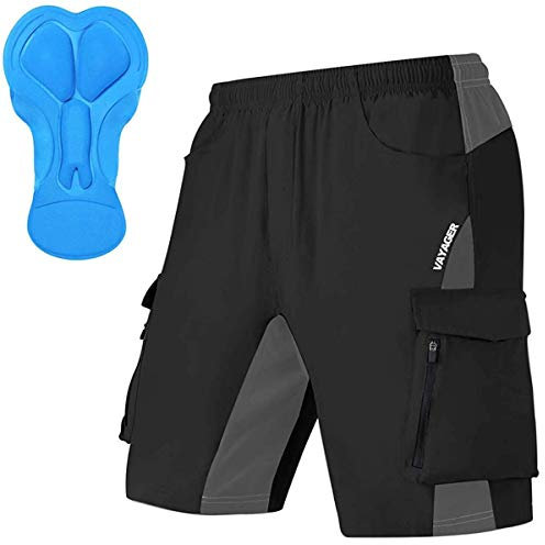 VAYAGER MTB Hose Herren Kurz Radhose, 3D Gepolstert Fahrradhose Mountainbike Fahrrad Shorts für Herren, Schnelltrocknende Outdoor Radlerhose MTB Bike Shorts(Black-L)