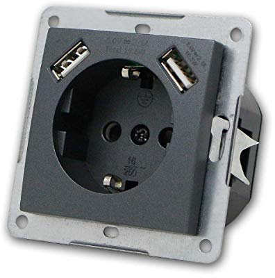 McPower FLAIR Schutzkontakt-Steckdose mit 2x USB-Buchsen, Anthrazit