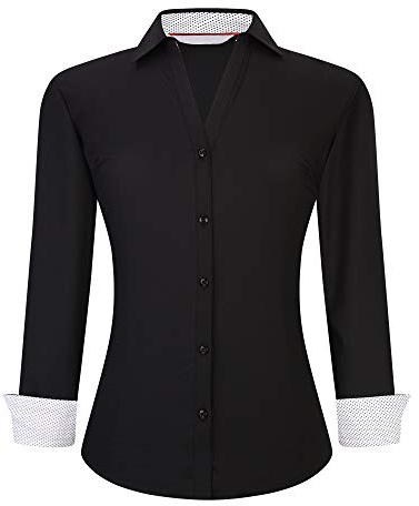 Alex Vando Women's Long Sleeve Dress Shirt Wrinkle Free Stretch Casual Work Blouse Tops Black