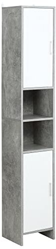 kleankin Free-standing Tall Bathroom Storage Cabinet w/ 2 Cupboards 2 Open Compartments, Slim Bathroom Organizer Adjustable Shelves Elevated Base for Living Room, Grey