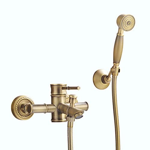 Ksunun Mitigeur de Baignoire en Laiton Brossé Mitigeur Monocommande pour Douche Robinet de Baignoire Rétro Robinets de Douche Montage Mural avec Douchette et Tuyau de Douche de 1,5 m
