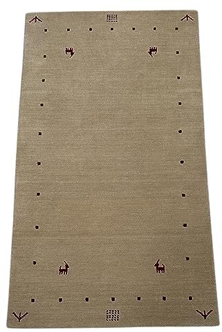WAWA TEPPICH Handgefertigter orientalischer Gabbeh Teppich aus 100% Wolle Loom Handgewebte 90X160 cm Beige T1