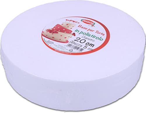 Graziano, Base de polystyrène pour gâteaux, disques ronds pour bases de gâteaux ou faux topper, parfaits à utiliser pour les fêtes d'anniversaire pour enfants et mariages, hauteur 5 cm et 20 cm