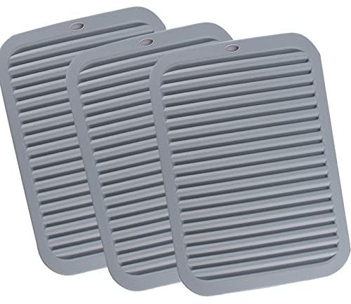 3PCS Grey Silicone Kitchen Mat for Worktop, Table Protector Heat,Hot Dishes,Pots and Pans - Waterproof Trivet mat, Non-Slip Table Mats and Coasters,Silicone Table Mat(30×23cm)