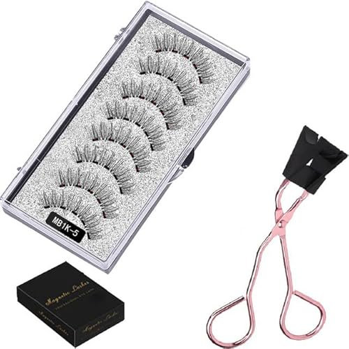BSLVWG Magnetische Wimpern ohne Eyeliner Wiederverwendbare falsche Wimpern Natural Look 3D Effekt Wasserdichte gefälschte Wimpern Set mit Applikator (2 Paare) (01)