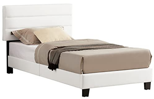 CARO-Möbel Polsterbett DESTINO 90x200 cm, Bett mit Kunstleder überzogen in weiß, modernes skandinavisches Einzelbett, bequemes gepolstertes Bett inkl Lattenrost