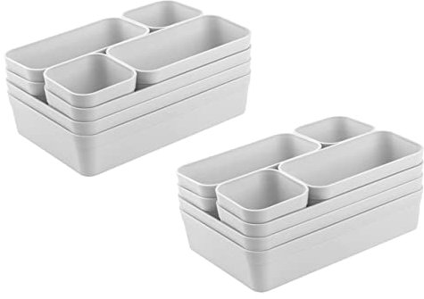 Engelland - Schubladen-Organizer Set, 16-teilig, Farbe: Hellgrau, universell verstellbar, Aufbewahrungs-Box, Einteiler, Trenn-System, Utensilien, Stauraum, Wohn-Badezimmer, Kunststoff, BPA-frei