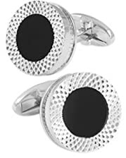 Charles William Smart Round Office Silver Cufflinks Shirt Sleeve Smart Black Pearl Button