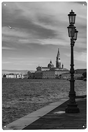 artboxONE Metall-Poster 40x60 cm Schwarzweiß Blick auf San Giorgio von Künstler Andreas Müller