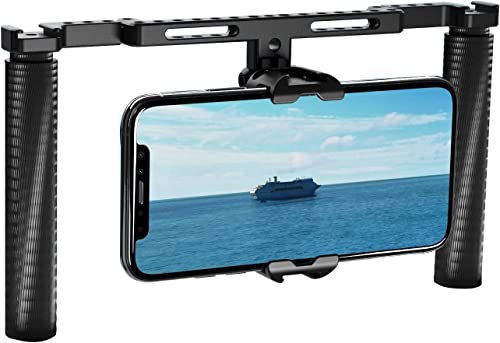 Smartphone Video Rig,NICEYRIG Dual Handheld Smartphone Stabilizer Vlog Vlogging Lives Video Recording Kit with Foldable Handle Handgrips for Android Cell Phone and iPhone 14/13/12/11/XS Pro Max