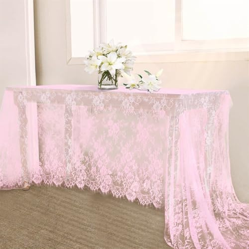 B-COOL Rosa Spitzentischdecke, rechteckig, Vintage, Bestickt, Brautschmuck, Hochzeit, Tischdecke, durchscheinende Overlay für rustikale Outdoor-Party, Empfang, Heimdekoration