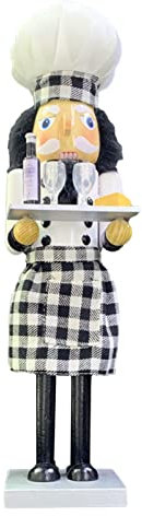 Veeteah Nutcracker Ornaments | Black White Hand-Painted Chef Nutcracker - Wooden Holiday Nutcracker Doll Figure Toy Decorations, 15 Inch Tall
