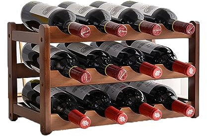 ROSEBEAR 12 Bottle Wooden Wine Rack, 3 Tier Free Standing Wine Storage Holder, Wine Bottle Storage Shelf Wine Racks Countertop for Home Decorations Wine Display