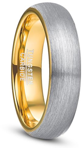 NUNCAD Ring Herren Silber Gold aus Wolfram Ringe für Männer Ehering Partnerrringe mit Gebürstet 6mm Schmuck für Geschenk Hochzeit Größe 60 (19.1)