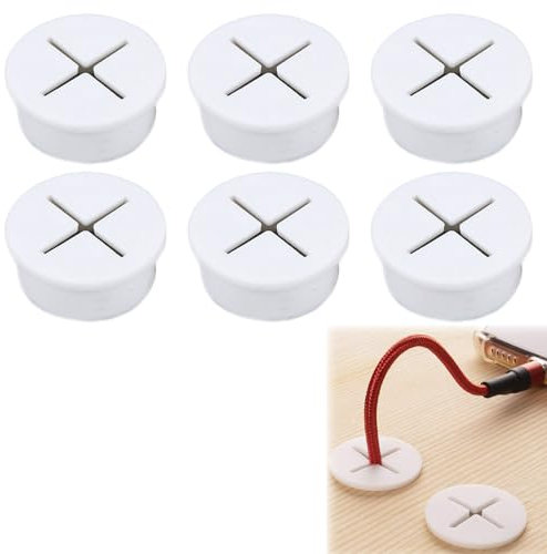 Flexible Silikon Kabeldurchführung,Schreibtisch Kabeldurchführung 2 cm,Schreibtischlochabdeckung,Flexibel Kabeldurchführung,Kabeldurchführung,für Desktop Kabel Organizer Schreibtisch,6 Stück,Weiß