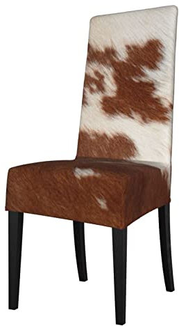 XqmarT Stuhlhussen, weißer und brauner Kuhfell-Sitzschutz, Stretch-Esszimmerstuhl-Schonbezug, Sitzbezug für Stühle