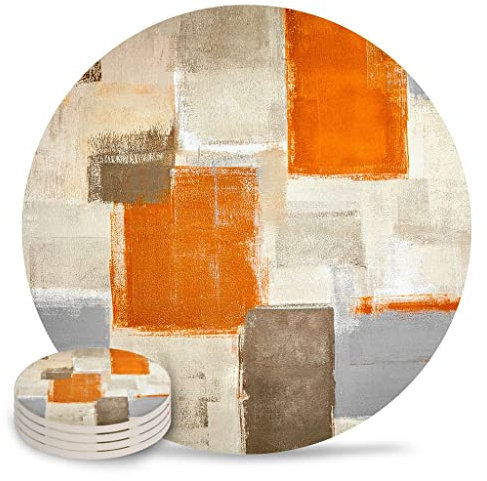 Peinture à l'huile Géométrique Orange Dessous De Verre Table Basse Accessoires De Cuisine Dessous De Verre en Céramique Table À Manger Décor Sets De Table (Color : A, Size : 4pcs) HGCHH