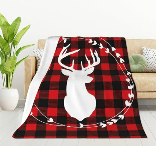 HGOD DESIGNS Couverture Rouge à Carreaux de Cerf, Couvre-lit d'Hiver et de Noël, Doux, Chaud, Léger, Couverture pour Femmes, Anniversaire, Noël, Maison, Salon, Décoration, 100 x 130 cm