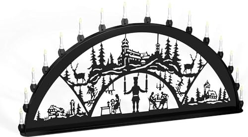 Außenschwibbogen Schwibbogen Lichterbogen 16 flammig/Metall - Motiv: Fichtelberg - Farbe: schwarz (1,5 Meter)