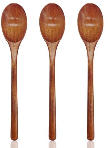 Long Handle Wooden Spoons, 9.25'' Wooden Mixing Spoons Soup Spoon Wood Table Spoons Small Wooden Cooking Spoon for Baking, Stirring (3pcs)