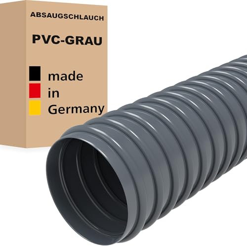 Absaugschlauch GRAU PVC Saugschlauch Spiralschlauch Flexschlauch leicht & flexibel Made in Germany (50 mm, PVC, 10 m)