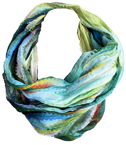 J26 Streifen Seide Glitzer Gold Fäden Sommer Frühling Loop Verlauf Regenbogen Rainbow Silk Uni Rundschal Schlauchschal Stola Schal leicht (Streifen Grün)